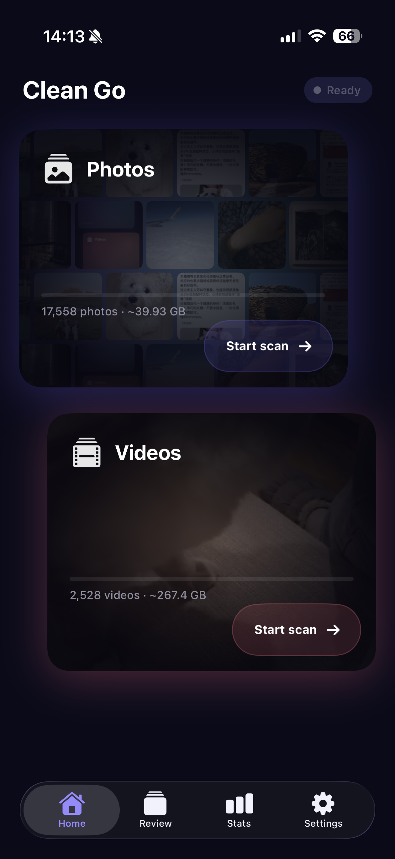Clean Go home screen